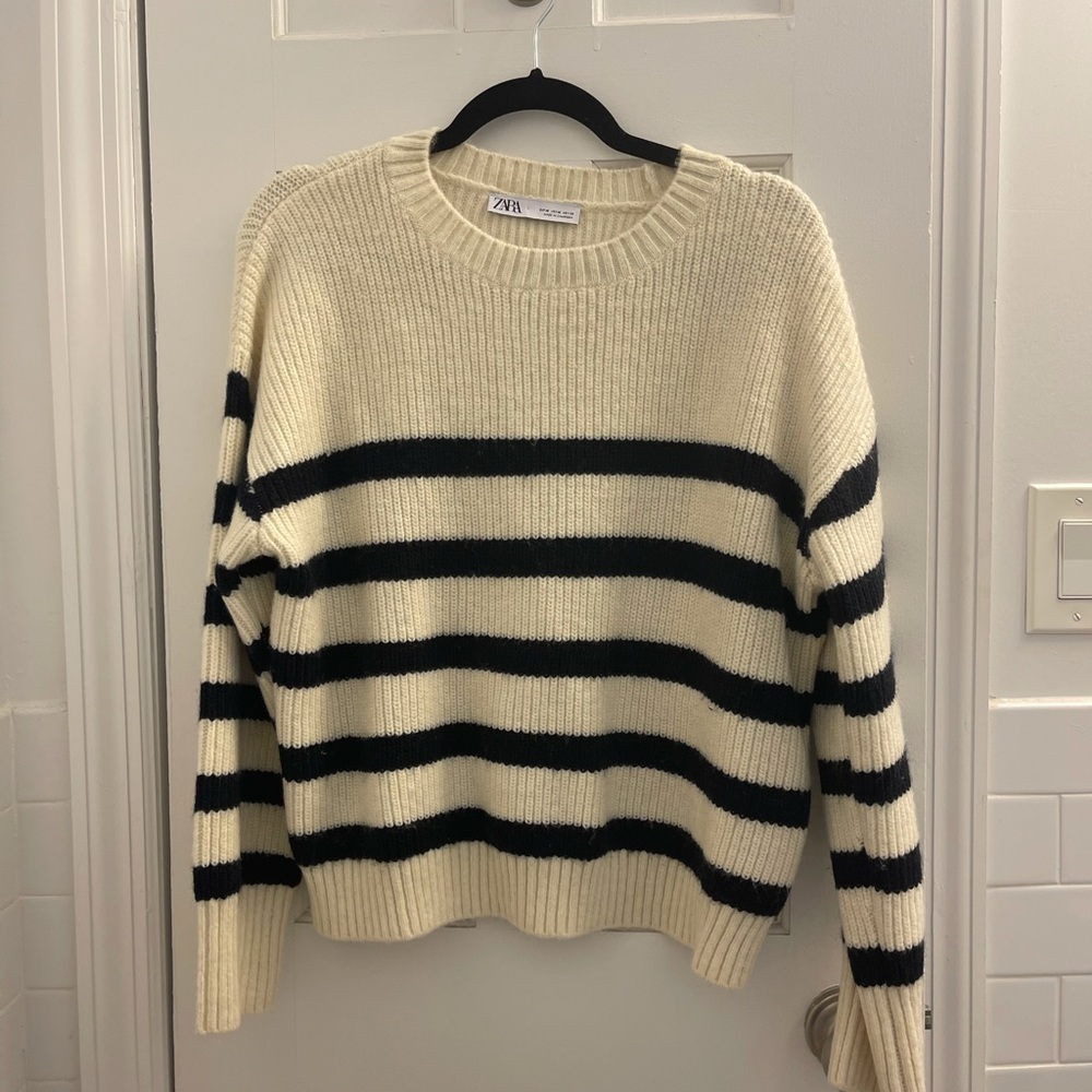 Striped cream and blue Zara sweater